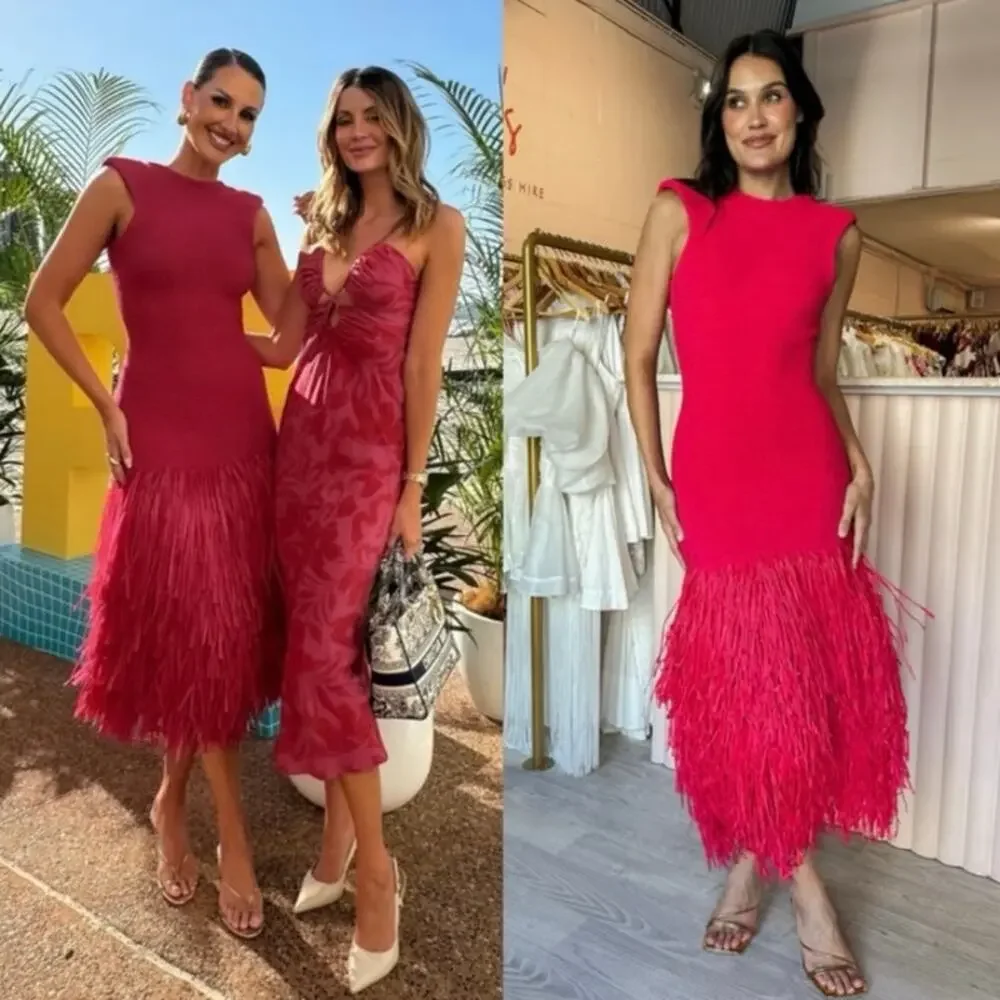 Aje Rushes Raffia Pink Ribbed Midi Dress Small NWT - Picture 10 of 10